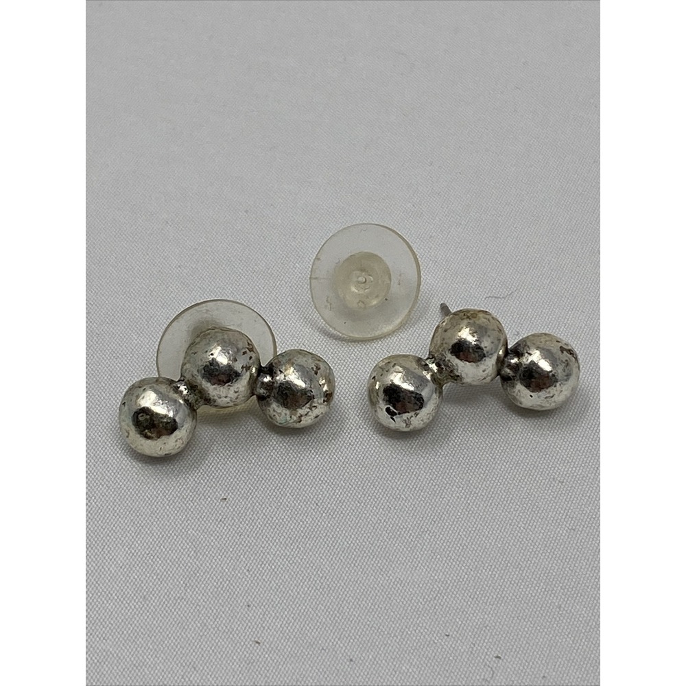 Vintage Avant Garde Paris Silver tone Boule Earrings Pierced Modern .75"